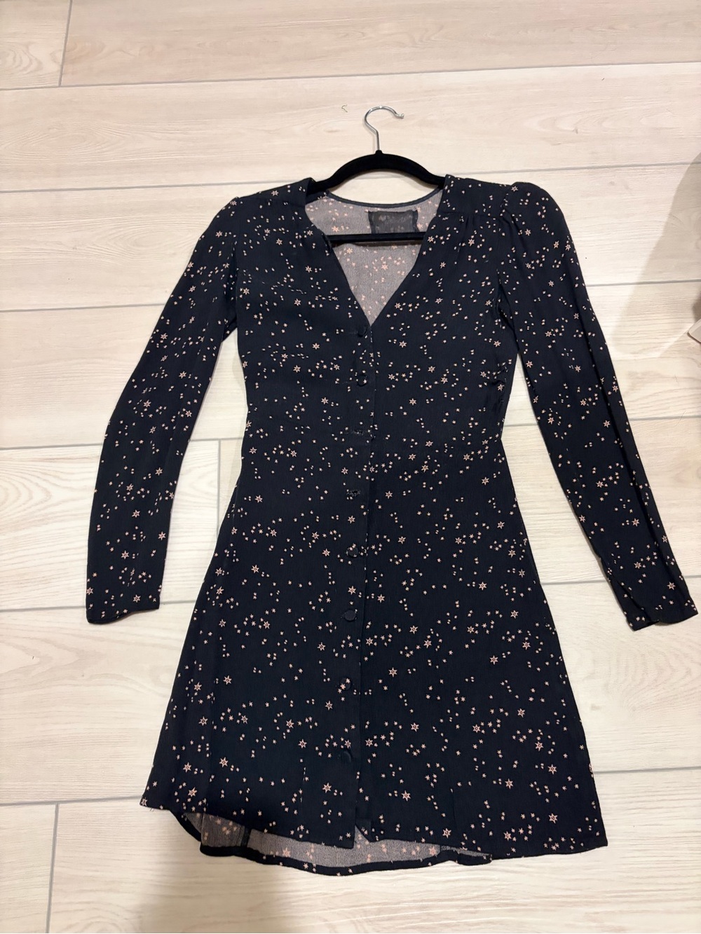 Brandy Melville Black Long-Sleeve Mini Dress with Pink Floral Print